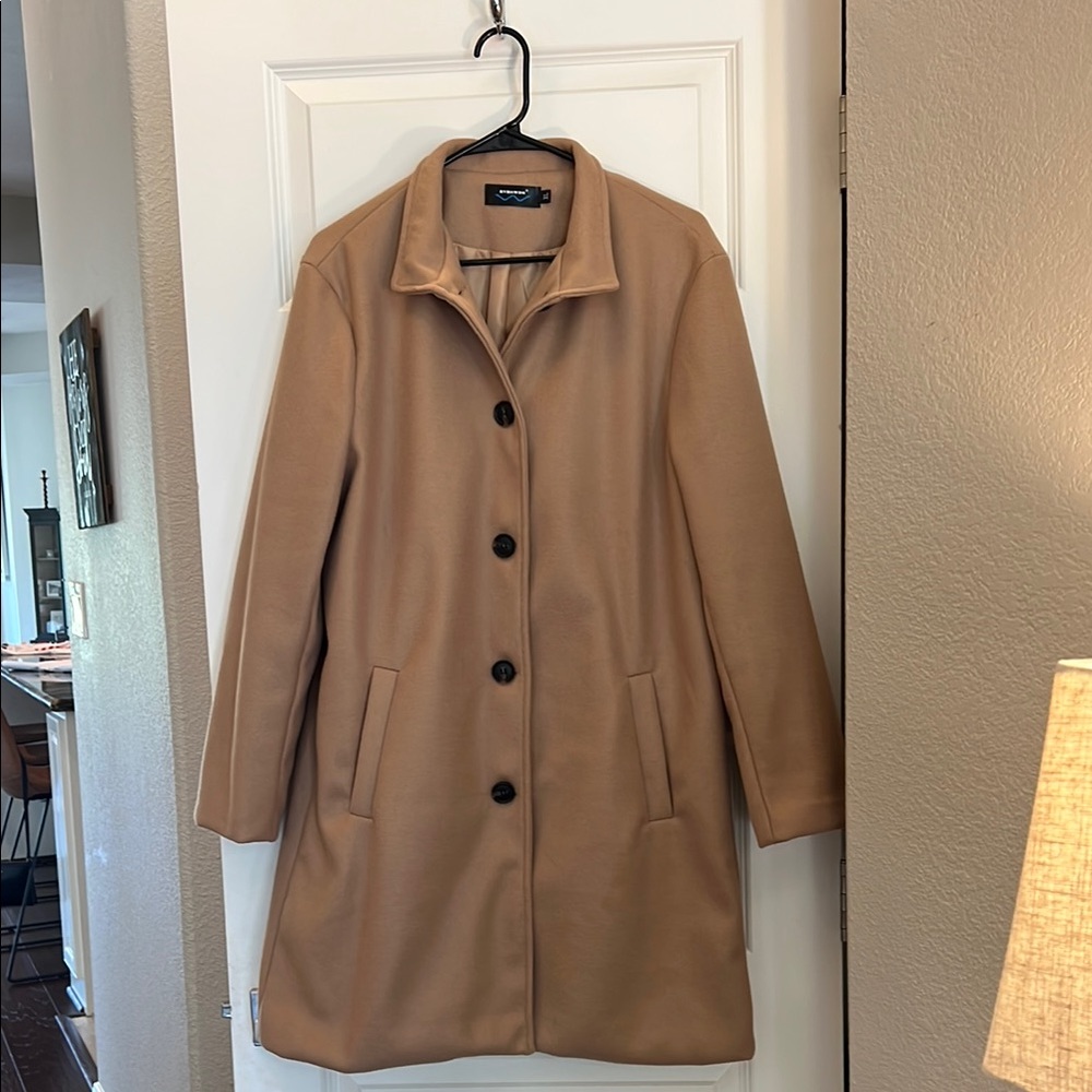 RVHSWDS. Camel colored minimalist overcoat  size xl